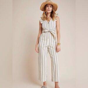 Anthropology Hedda Stripped Sleeveless Jumpsuit Sz 4 in Cream, Navy (READ)‎
